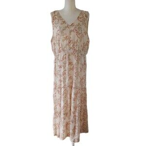 Impressions Maxi Dress 3X Tan Floral Boho Prairie Peasant Cottagecore Tiered NWT